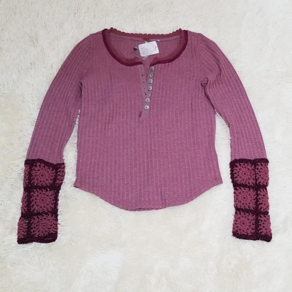 Free People Tops - Free People thermal crochet henley pink xs top